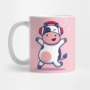 Cute Cow Listening Music With Headphone Mug